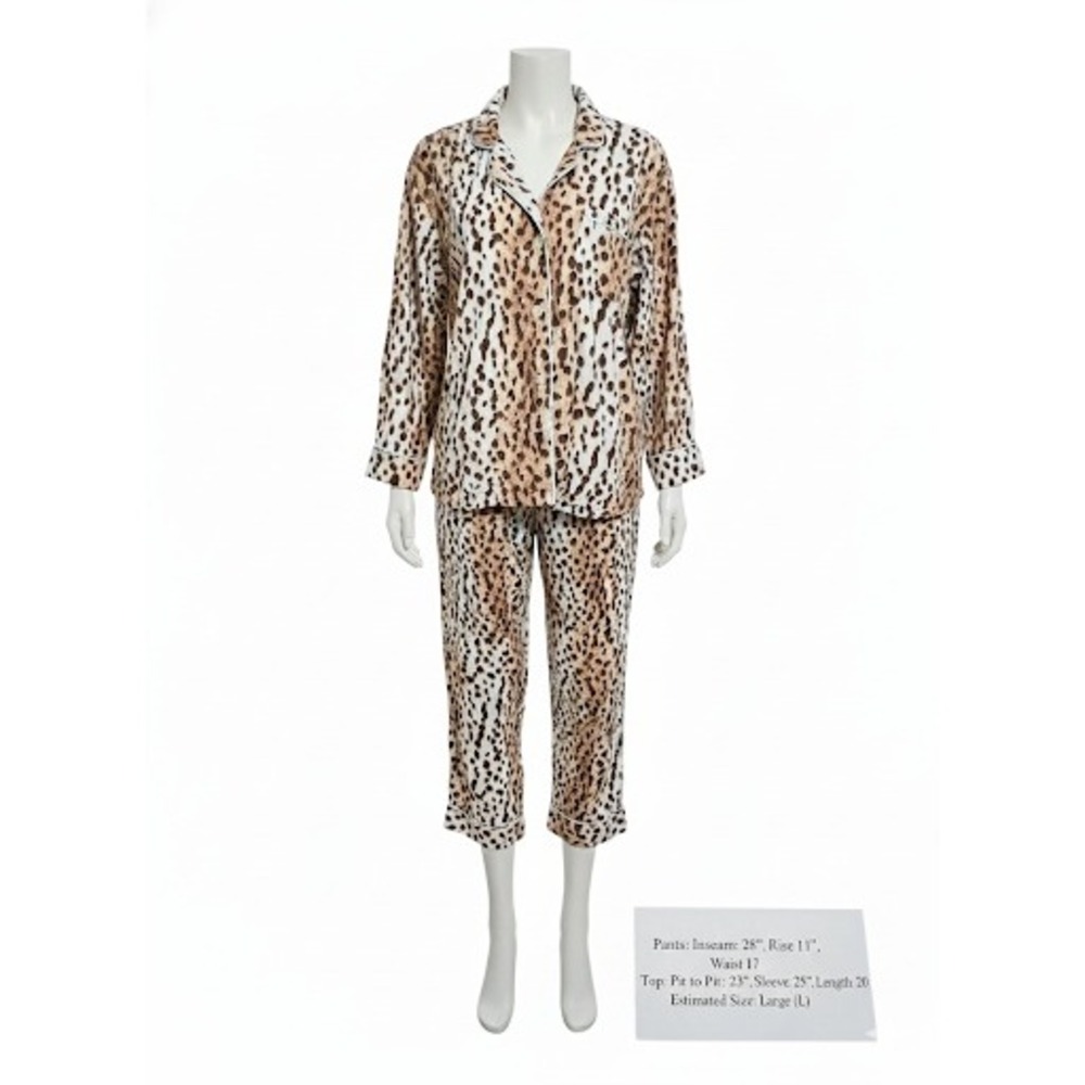 BedHead Leopard Print Pajama Set Long Sleeve Button Down Pants Women L